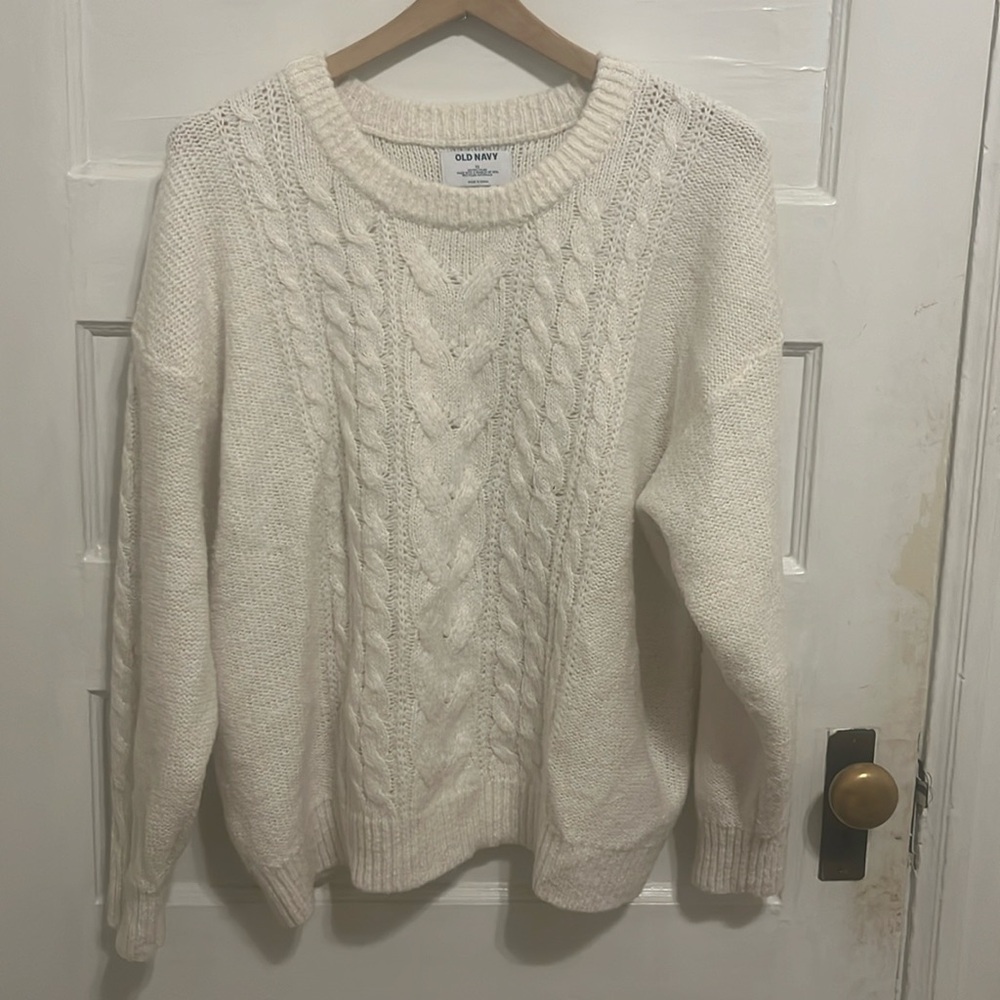 White cable knit sweater